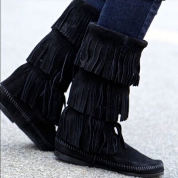 Minnetonka 3-Layer Fringe Boots - Picture 1 of 2